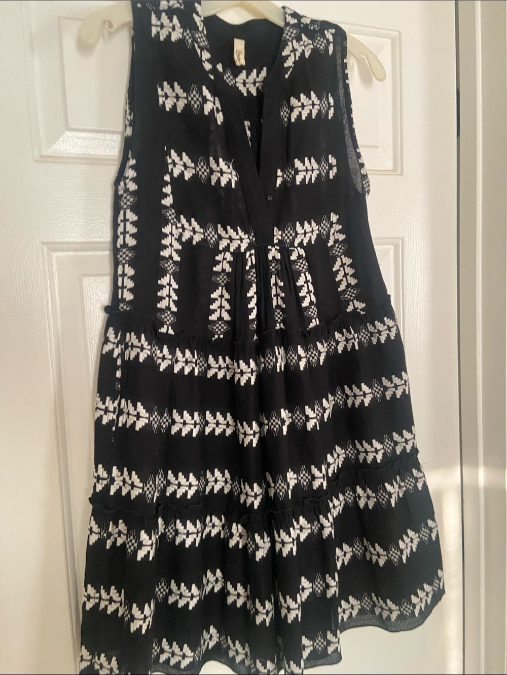 Elan Black and White Tiered Mini Dress